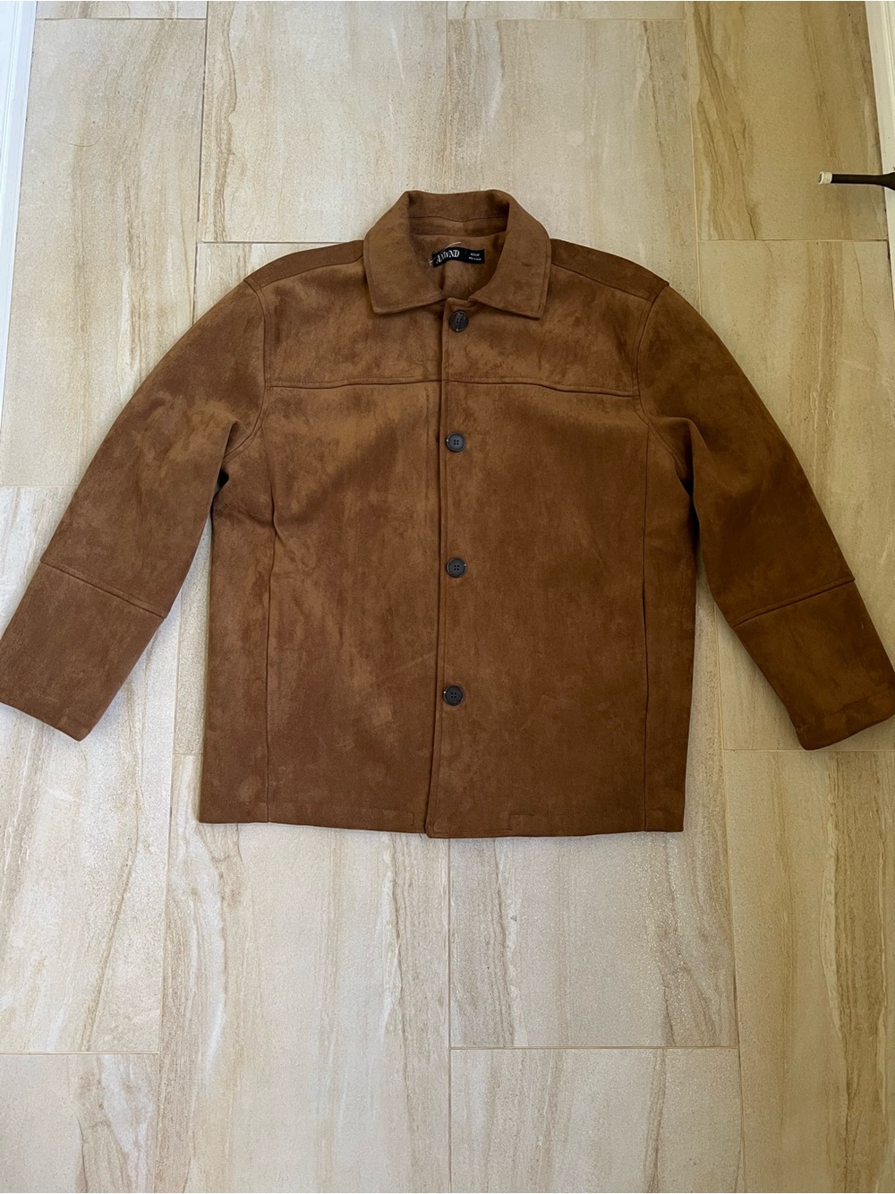 Brown Faux Suede Button-Front Oversized Jacket